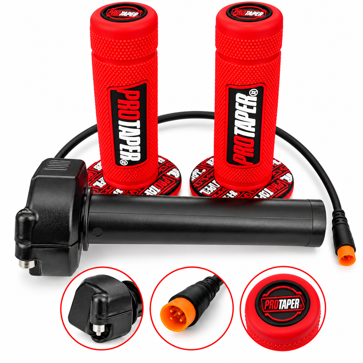 ProTaper Fatbike Gashendel 3-Pins – Full Twist inclusief Handgrepen Rood voor V8, V20, C8, H9, GT2000, RS20, GT3000 & GT Cross
